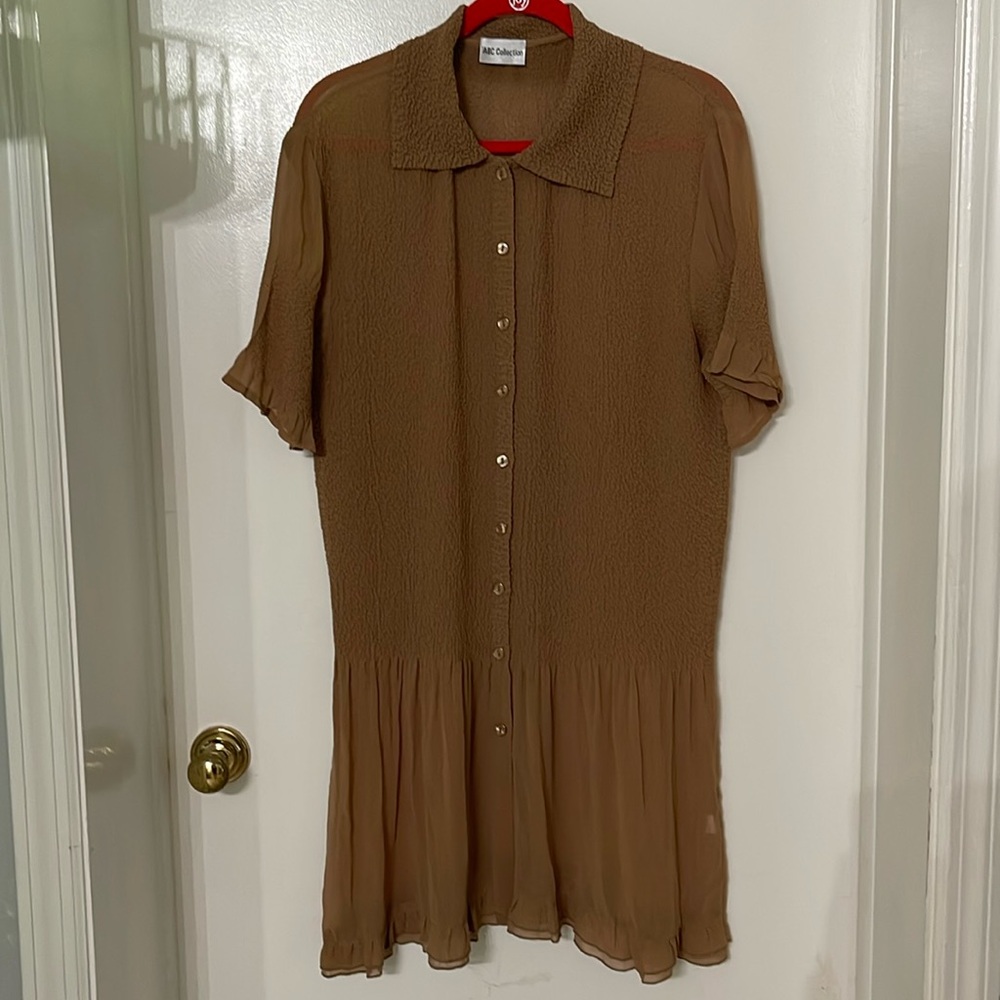 ABC COLLECTION SHEER RUFFLE TUNIC WOMEN ONE-SIZE BUTTON UP STRETCH DRESS DUSTER